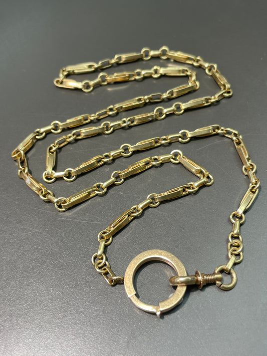 Vintage 14K Gold Fancy Link Watch Chain Necklace