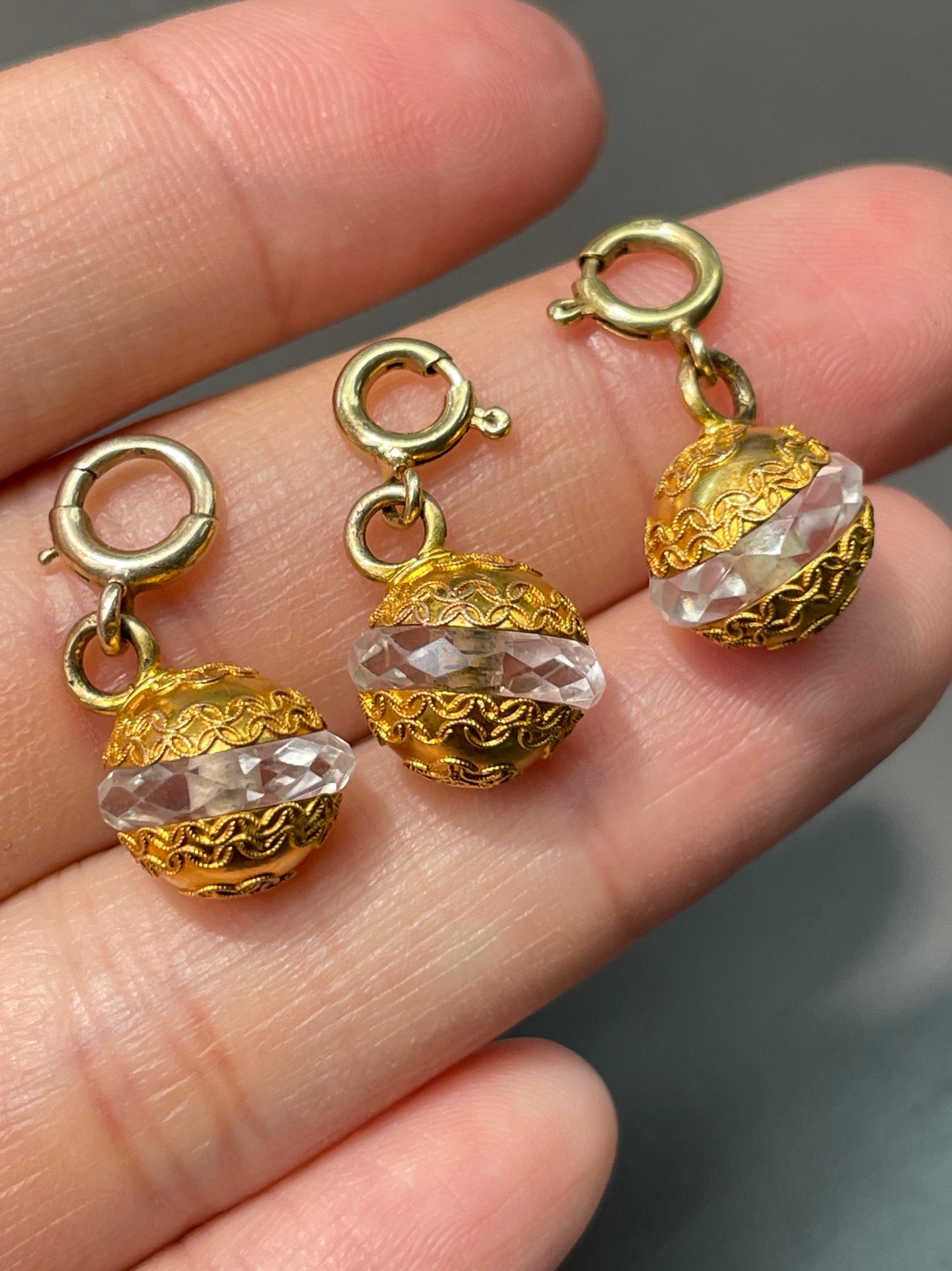 Antique Victorian Etruscan 14K Yellow Gold Orb Rock Crystal Charm Pendant