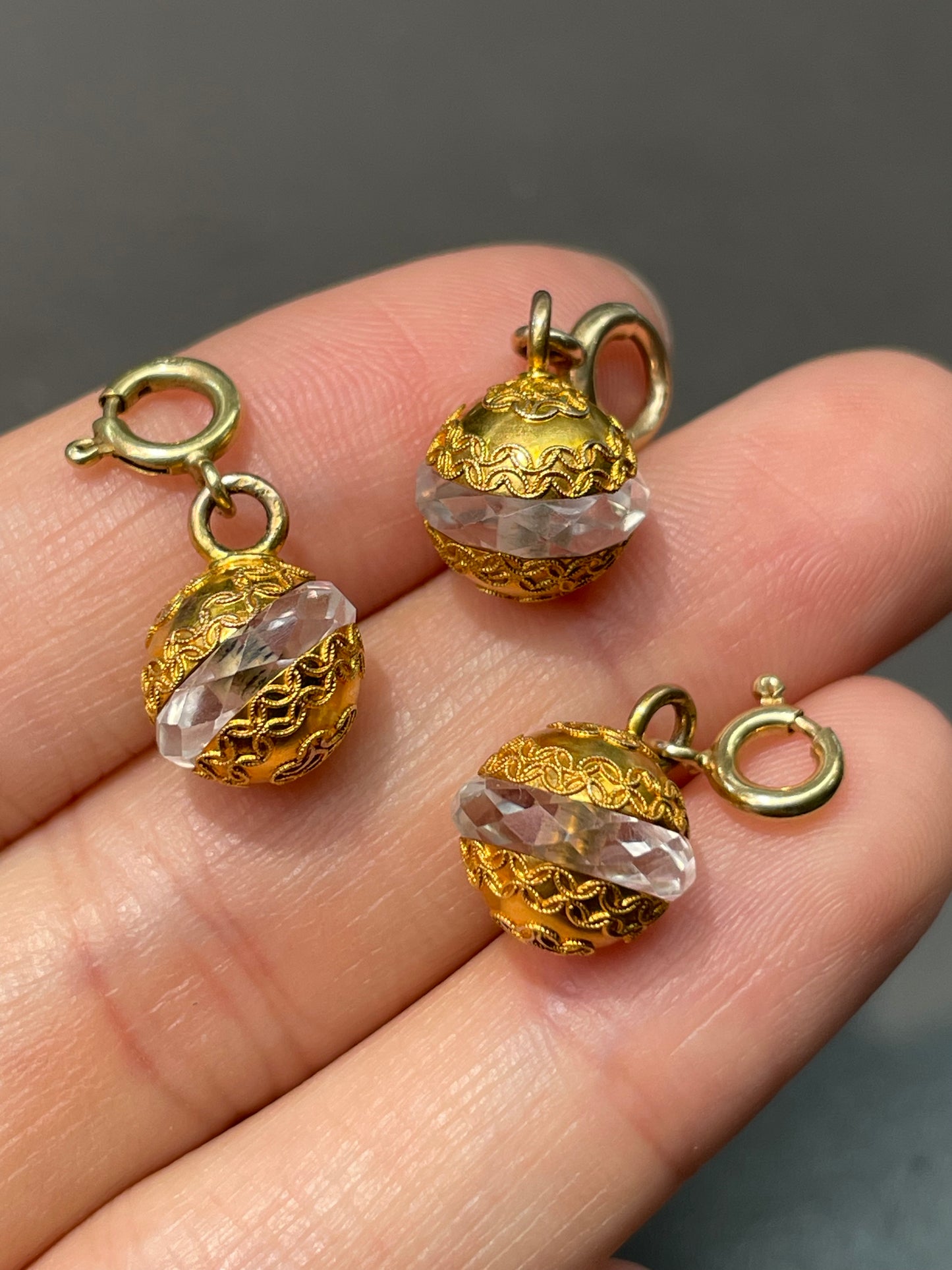 Antique Victorian Etruscan 14K Yellow Gold Orb Rock Crystal Charm Pendant