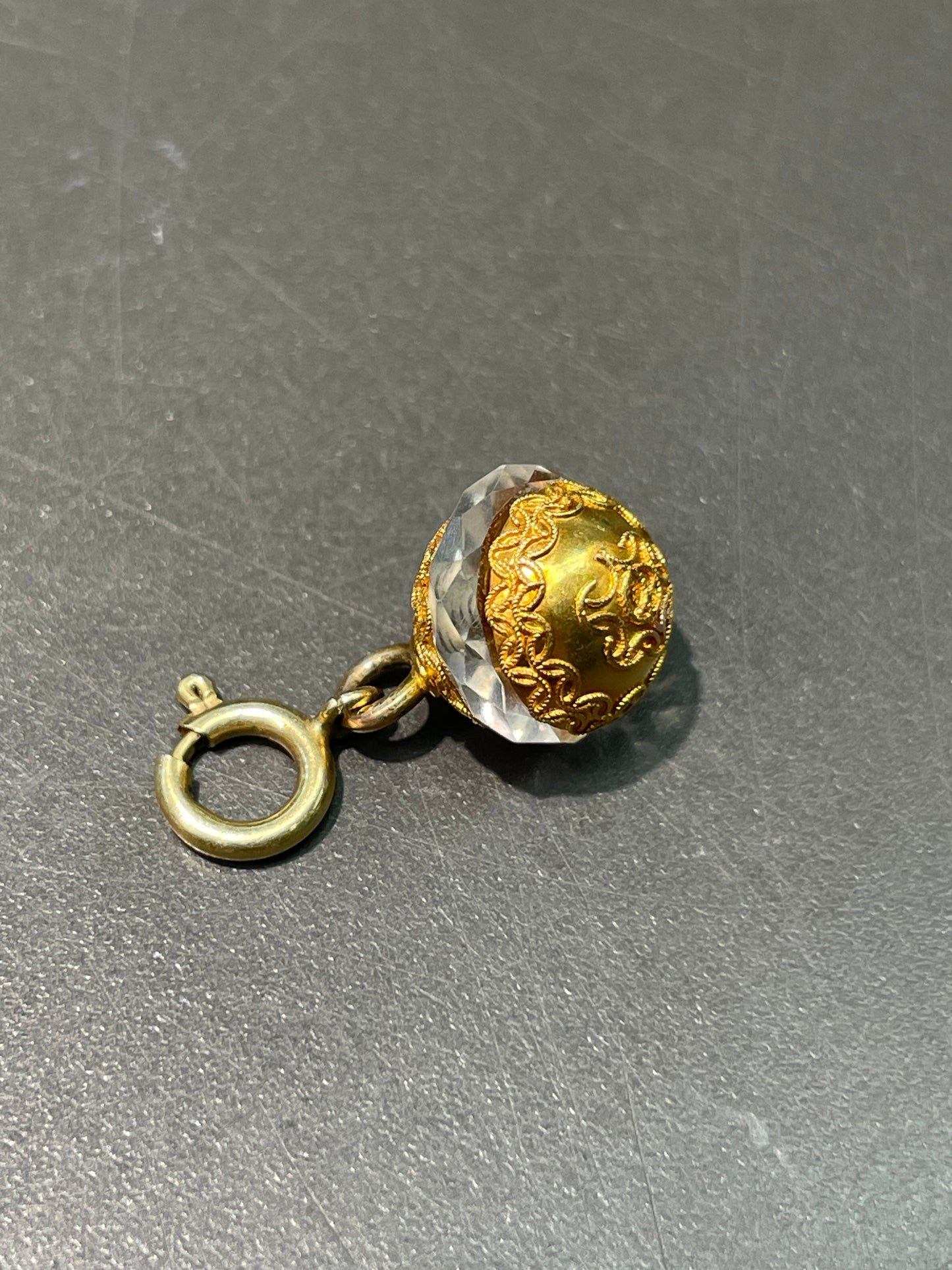 Antique Victorian Etruscan 14K Yellow Gold Orb Rock Crystal Charm Pendant