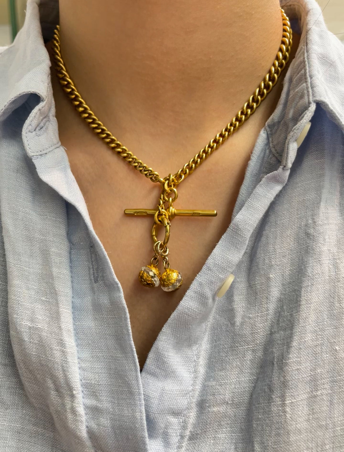 Antique Victorian Etruscan 14K Yellow Gold Orb Rock Crystal Charm Pendant