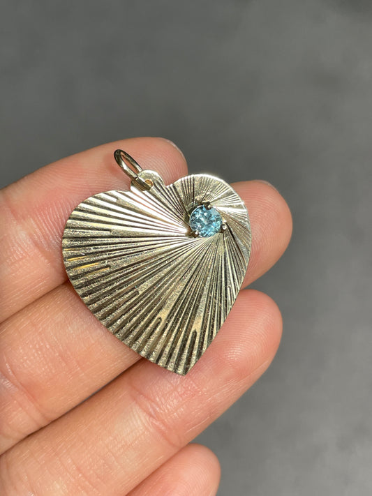 Vintage 14K Gold Topaz Engine Turned Heart Charm
