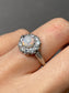 Antique French 18K White Gold Opal 0.80 CTW Diamond Halo Ring