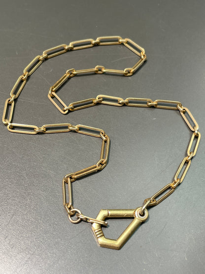 Vintage 14K Gold Trombone Link Watch Chain Necklace