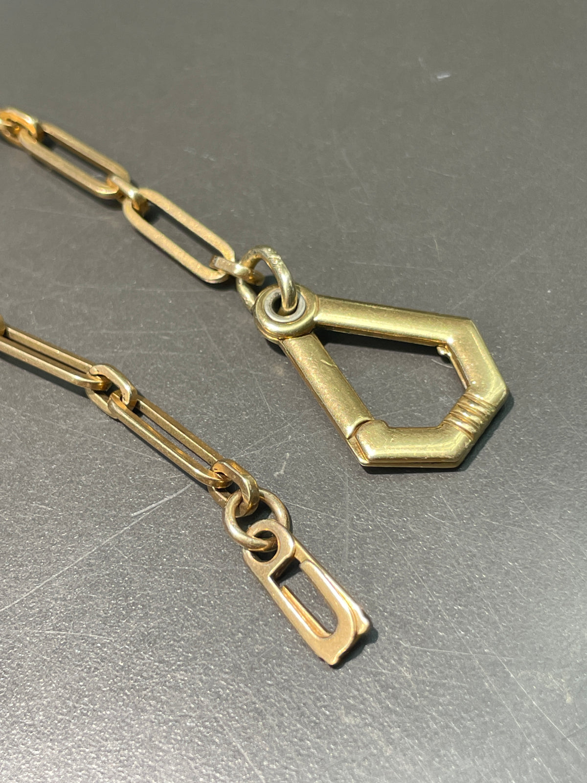 Vintage 14K Gold Trombone Link Watch Chain Necklace