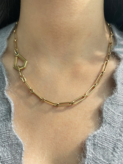 Vintage 14K Gold Trombone Link Watch Chain Necklace