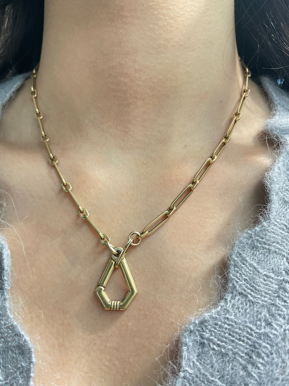 Vintage 14K Gold Trombone Link Watch Chain Necklace