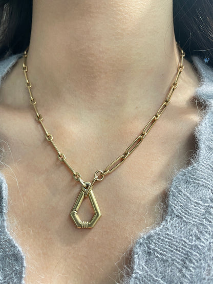 Vintage 14K Gold Trombone Link Watch Chain Necklace