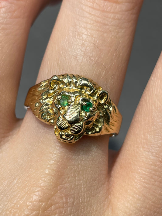 Vintage 14K Yellow Gold Emerald Lion Ring