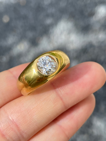 Antique 14K Gold 1.45CTW Old Mine Cut Gypsy Ring