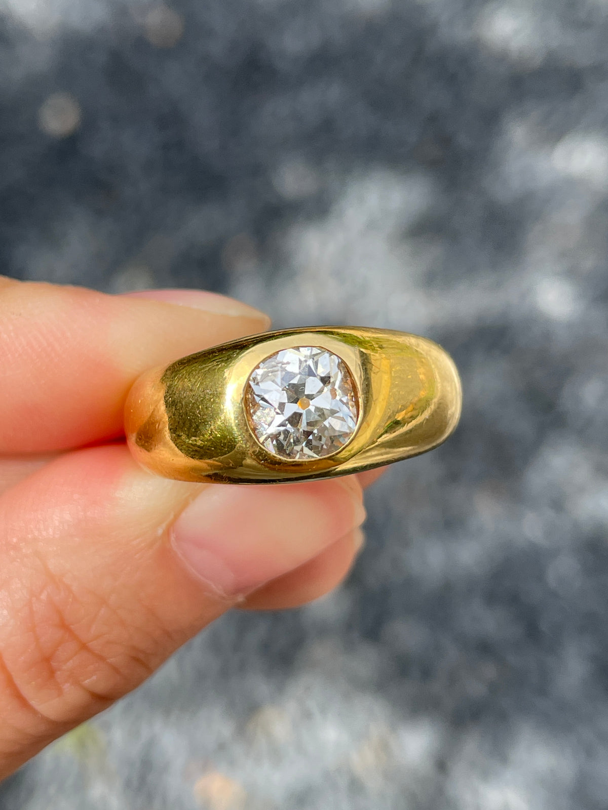 Antique 14K Gold 1.45CTW Old Mine Cut Gypsy Ring