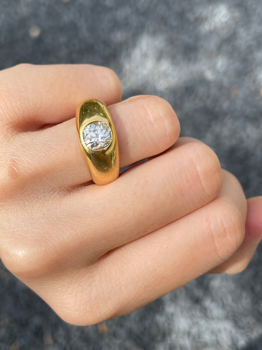 Antique 14K Gold 1.45CTW Old Mine Cut Gypsy Ring