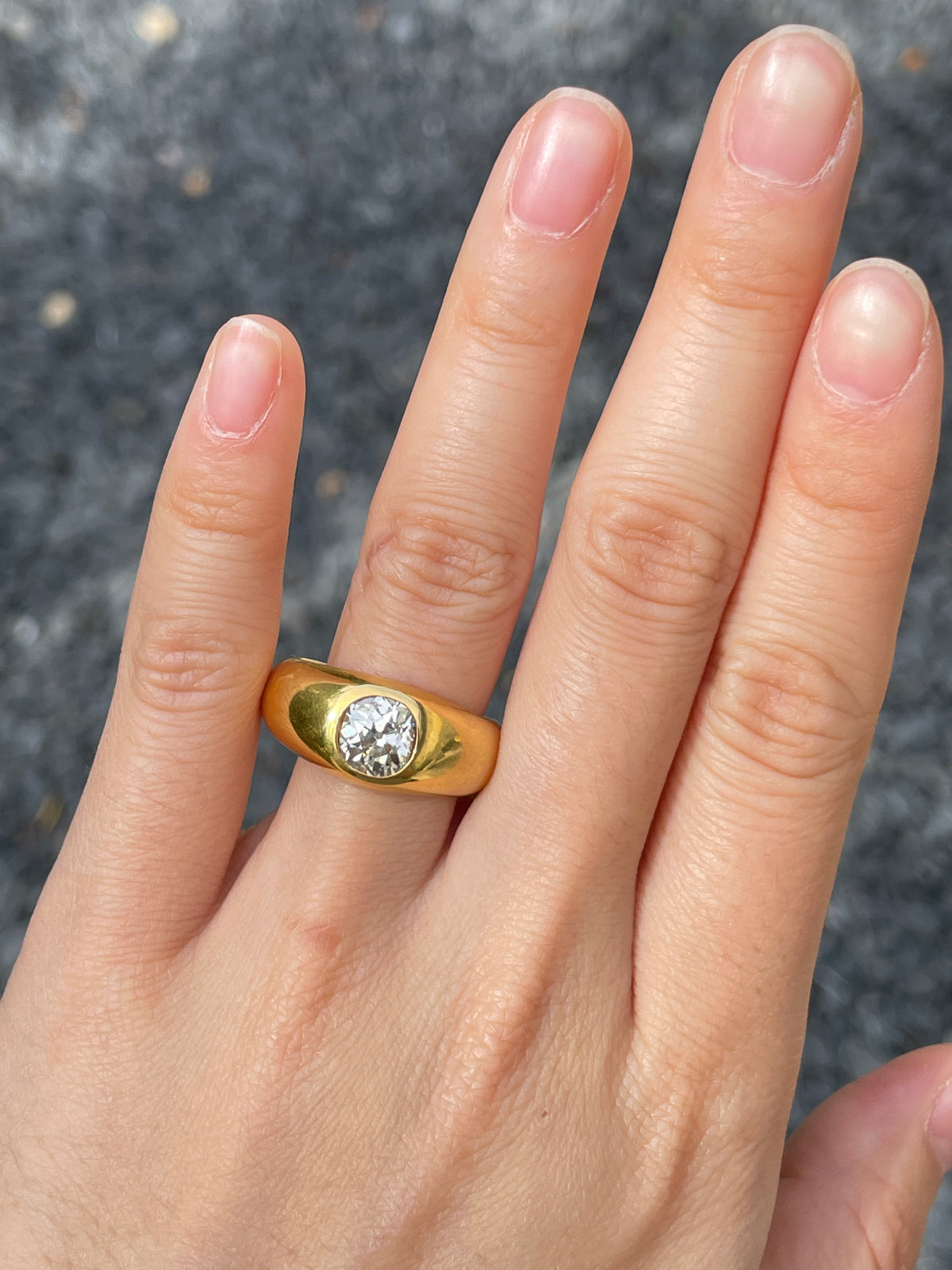 Antique 14K Gold 1.45CTW Old Mine Cut Gypsy Ring