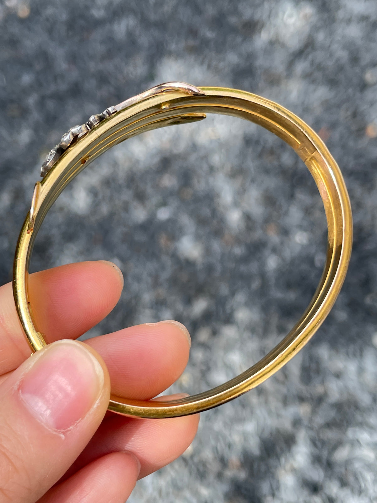 Antique French 18K Gold Clover Bangle Bracelet