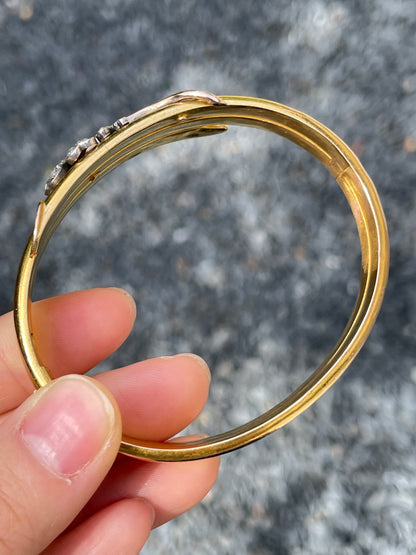 Antique French 18K Gold Clover Bangle Bracelet