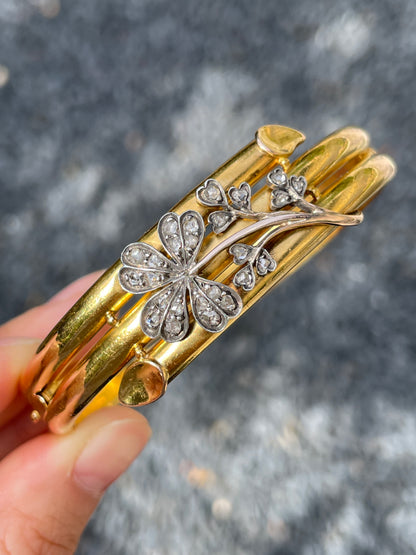 Antique French 18K Gold Clover Bangle Bracelet