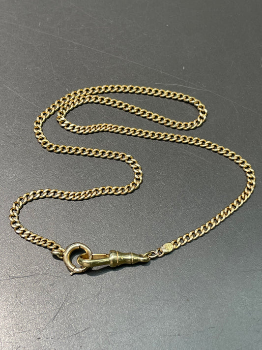 Vintage 14K Yellow Gold 3.0 mm Curb Link Watch Chain Necklace 16.0 inch