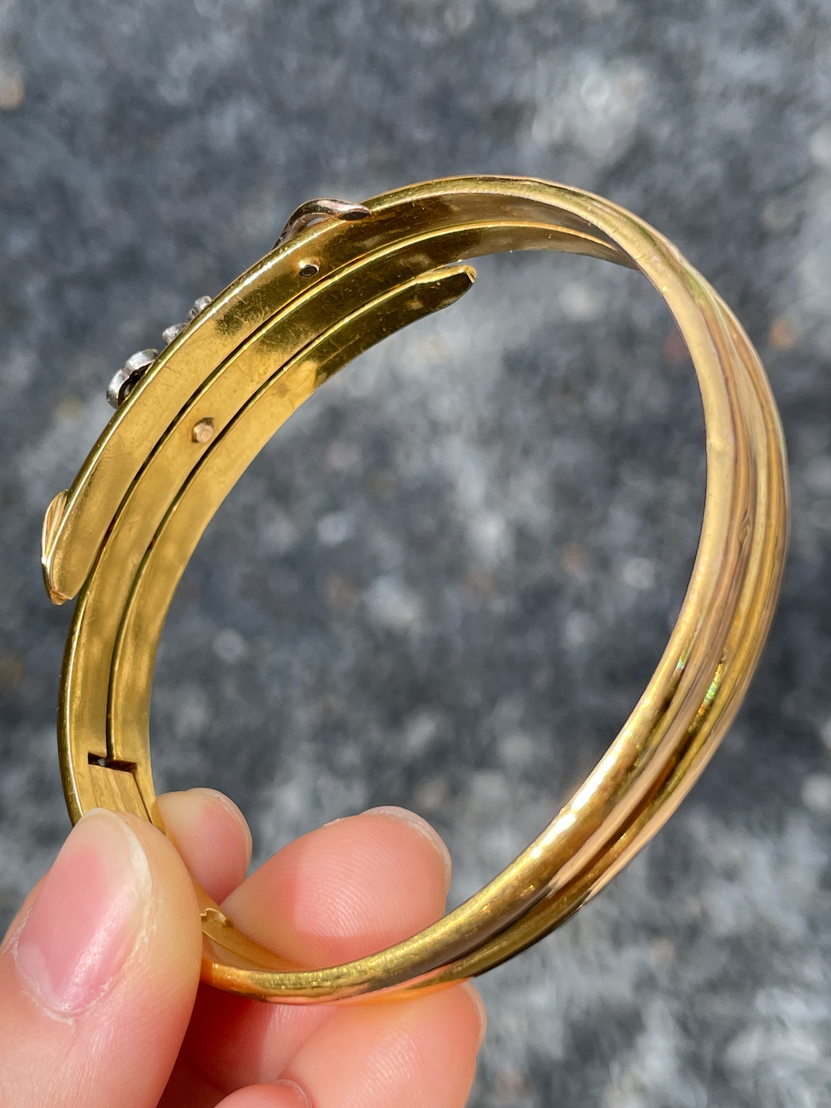 Antique French 18K Gold Clover Bangle Bracelet