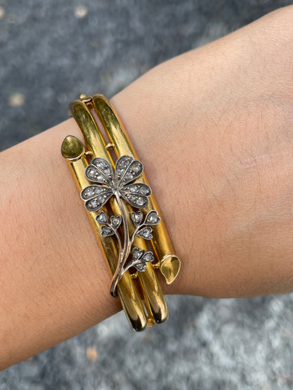 Antique French 18K Gold Clover Bangle Bracelet