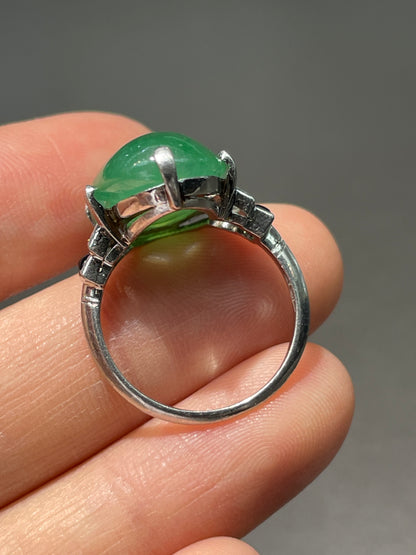 Antique Art Deco Platinum Jade Cabochon Diamond Onyx Ring GIA