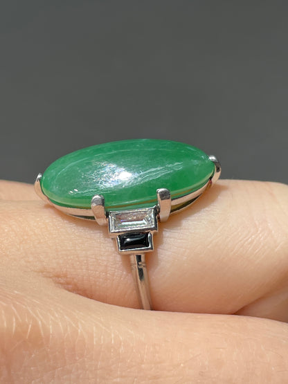 Antique Art Deco Platinum Jade Cabochon Diamond Onyx Ring GIA