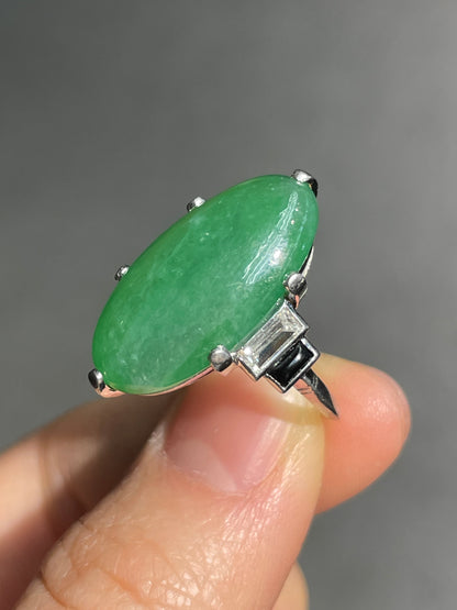 Antique Art Deco Platinum Jade Cabochon Diamond Onyx Ring GIA