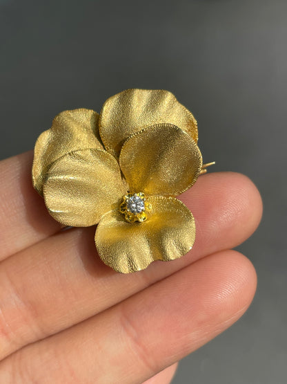 Antique 14K Gold Diamond Pansy Brooch Pendant