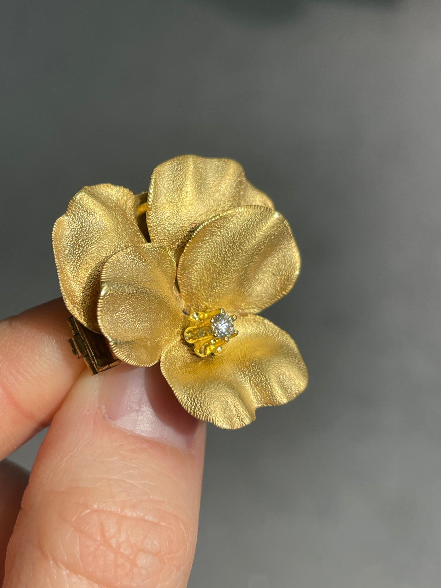 Antique 14K Gold Diamond Pansy Brooch Pendant