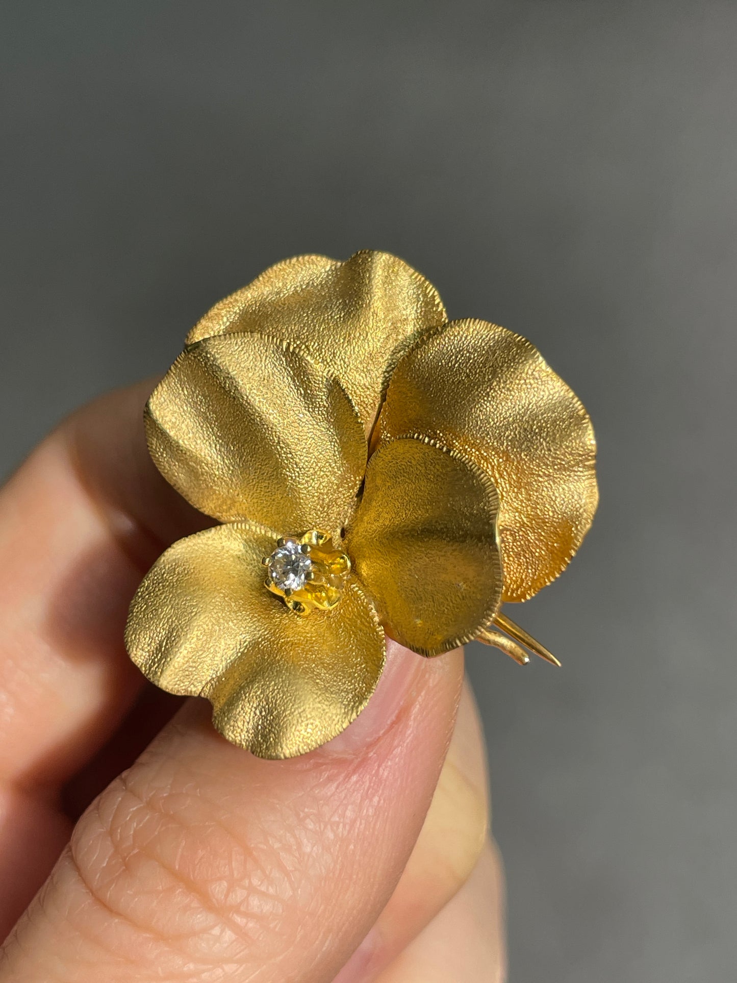 Antique 14K Gold Diamond Pansy Brooch Pendant