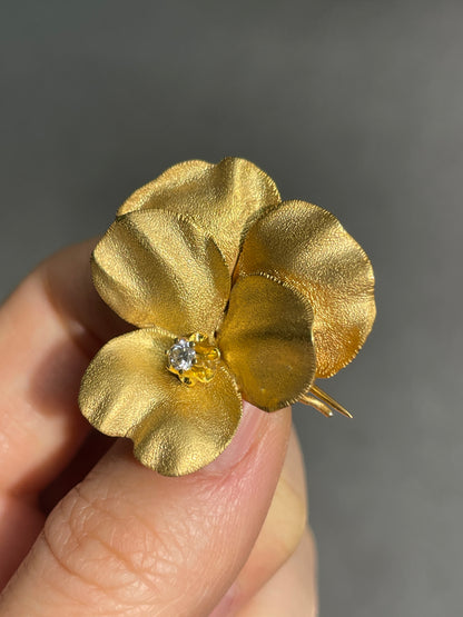 Antique 14K Gold Diamond Pansy Brooch Pendant