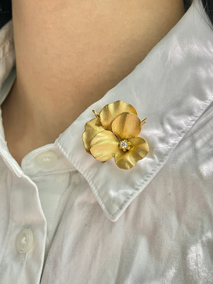 Antique 14K Gold Diamond Pansy Brooch Pendant