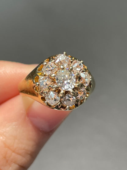 Antique 18K Gold 2.25 CTW Diamond Cluster Ring