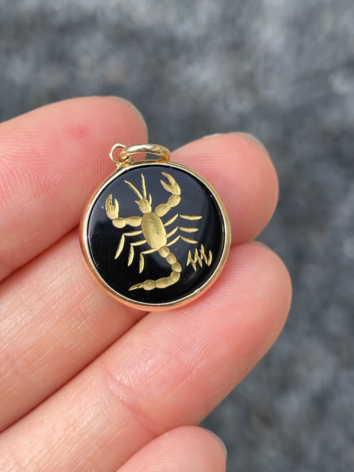 14K Gold Scorpio Onyx Charm