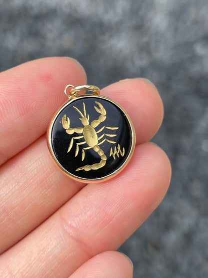 14K Gold Scorpio Onyx Charm