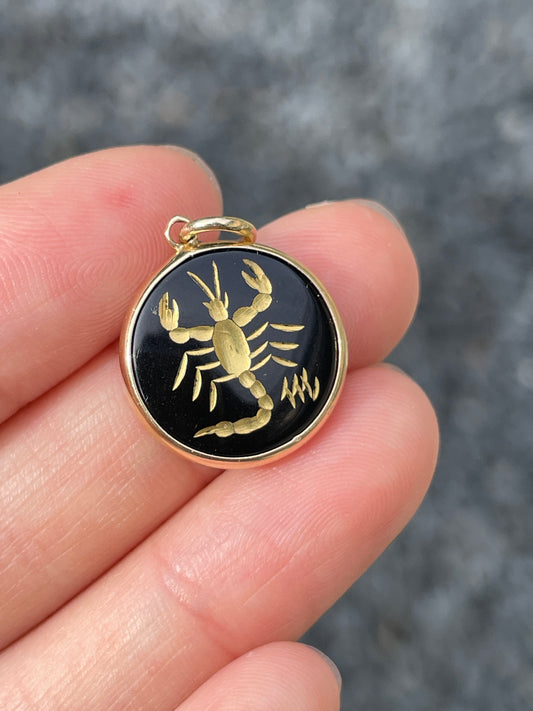 14K Gold Scorpio Onyx Charm