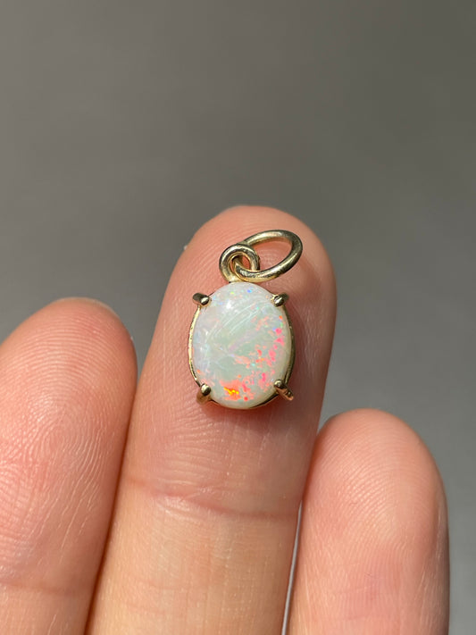 14K Gold Australian Opal Charm Pendant