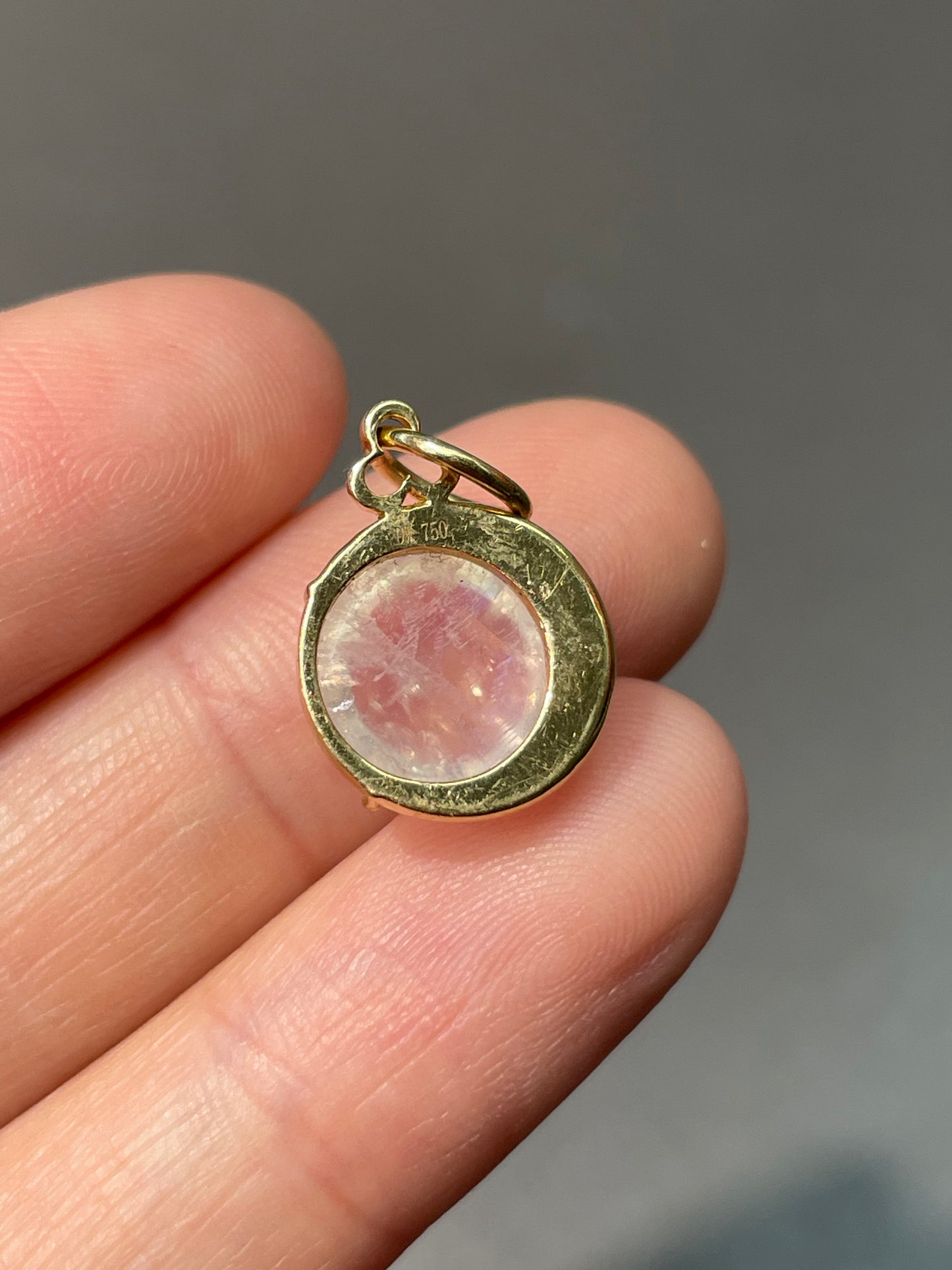 18K Yellow Gold Moonstone Amethyst Crescent Charm Pendant