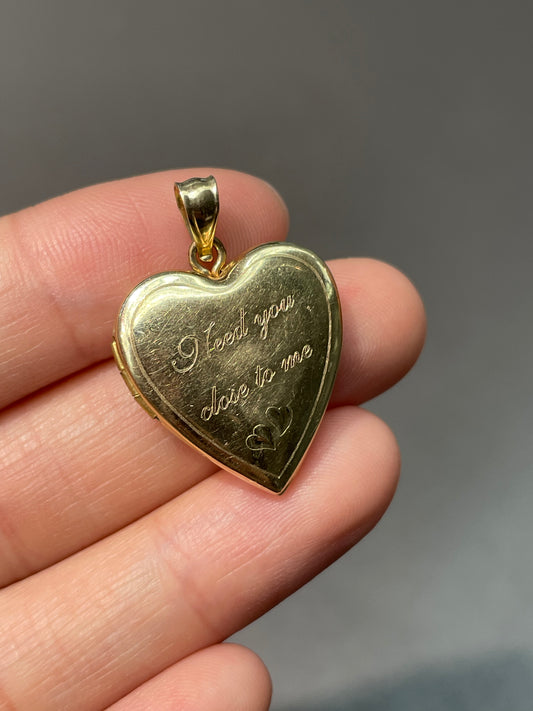 Vintage 14K Yellow Gold Medium Heart Locket Charm Pendant