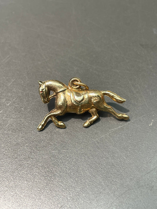 Vintage 14K Yellow Gold Trotting Horse Charm Pendant