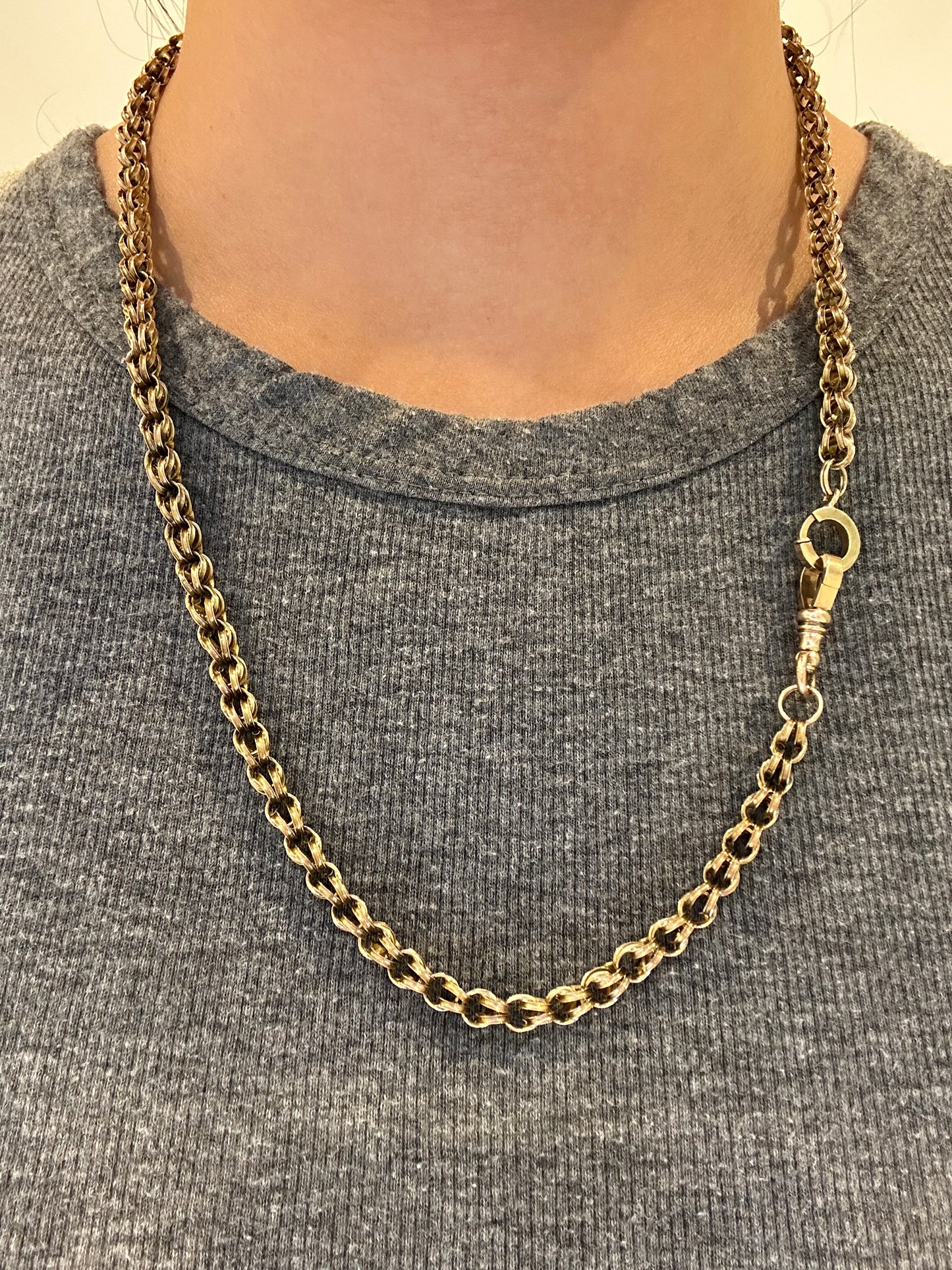 Antique 14K Yellow Gold Belcher Watch Chain Necklace 22.0 inch