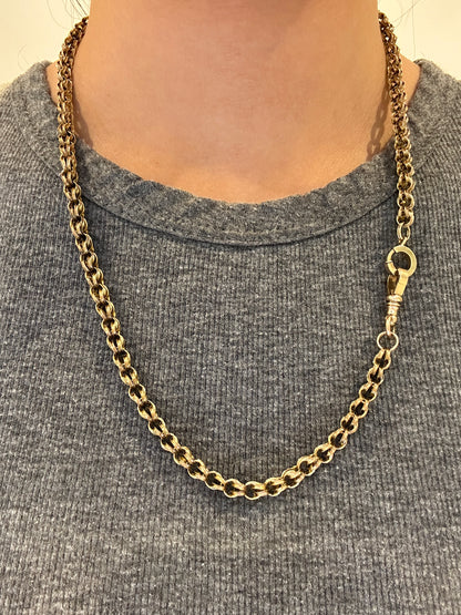 Antique 14K Yellow Gold Belcher Watch Chain Necklace 22.0 inch