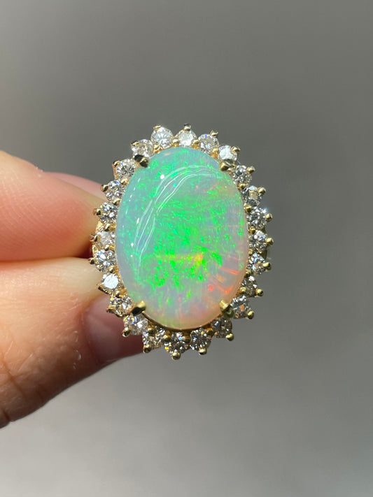 Bague halo de diamants opale en or 14 carats SZ 6.5