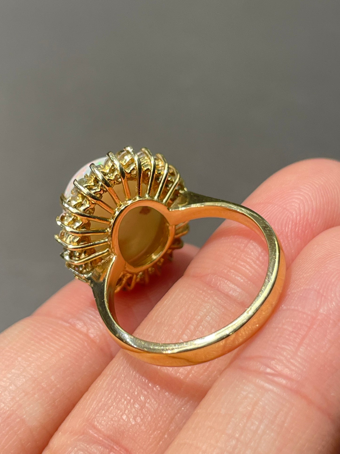 Vintage 14K Yellow Gold Opal Diamond Halo Ring