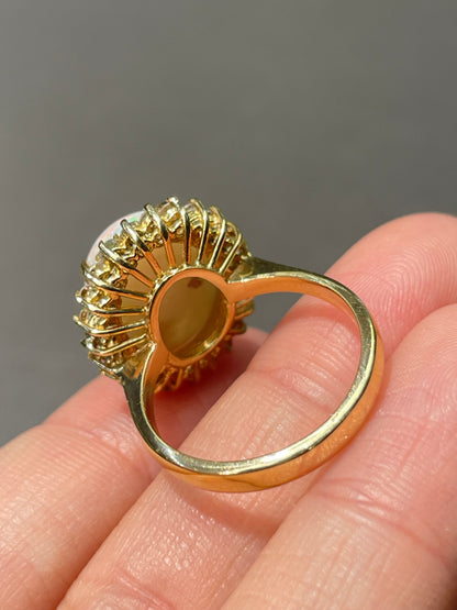Vintage 14K Yellow Gold Opal Diamond Halo Ring