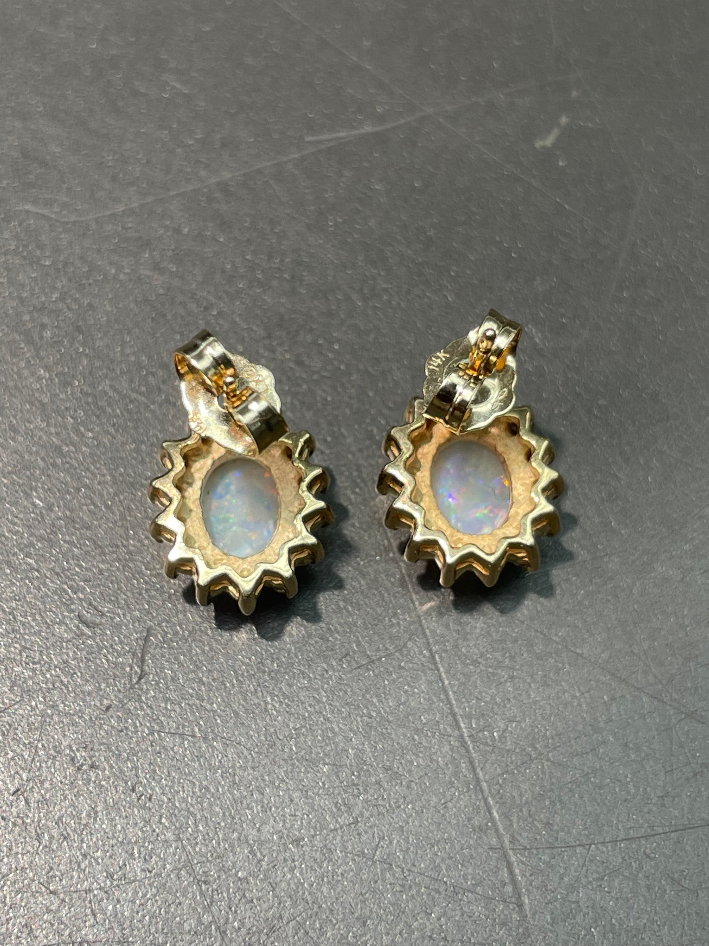 14K Yellow Gold Opal Diamond Halo Earring