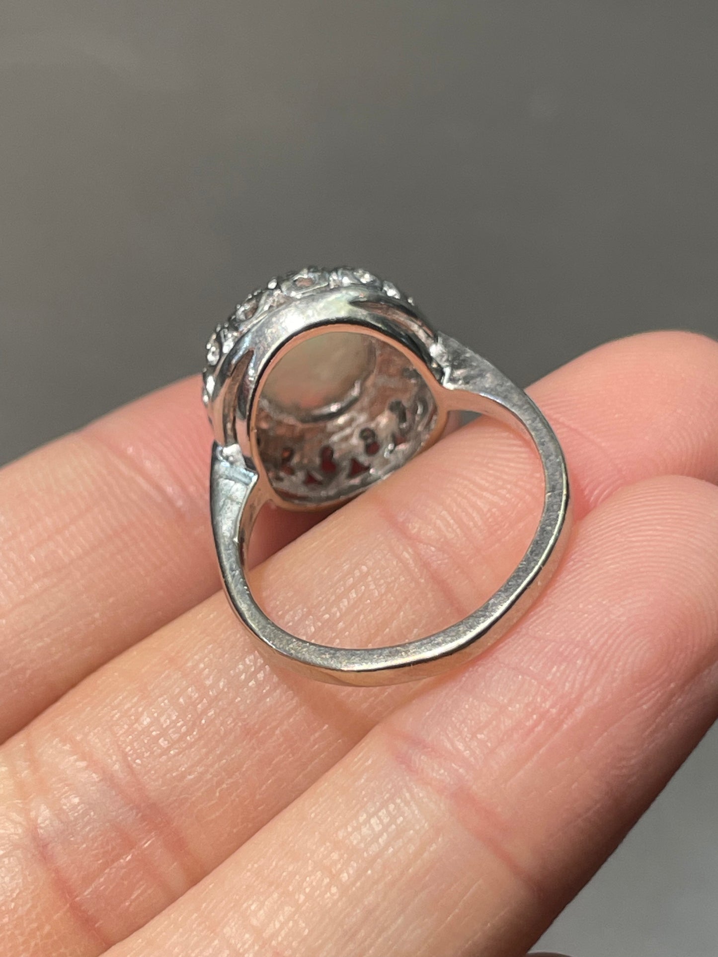 14K White Gold Opal Diamond Halo Ring