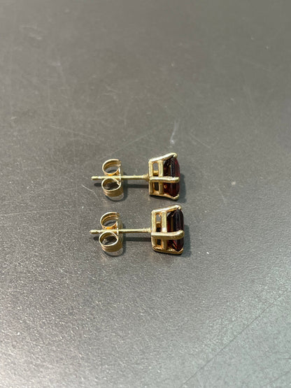 14K Yellow Gold Square Cut Garnet Earring
