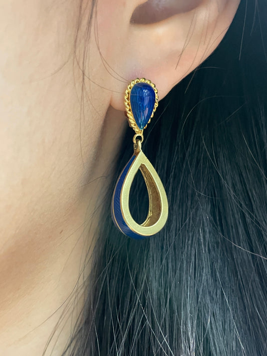 Vintage Tiffany & Co. 18K Gold Guilloche Enamel Drop Earrings