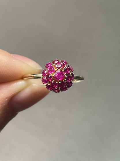 Vintage 14K Yellow Gold 1.61 CTW Ruby Cluster Conversion Ring