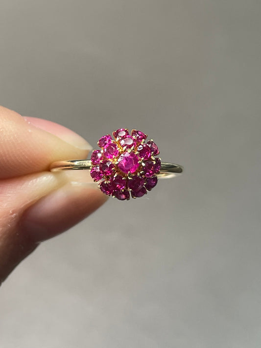 Vintage 14K Yellow Gold 1.61 CTW Ruby Cluster Conversion Ring